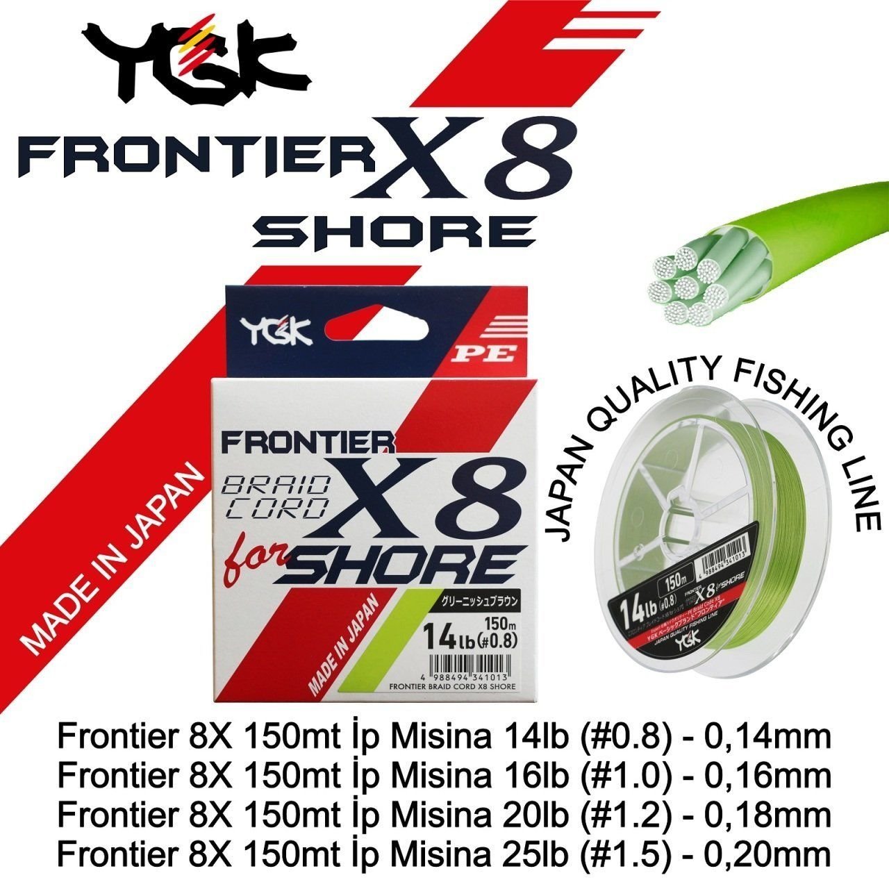 YGK Frontier Braid Cord Shore X8 SC 150mt İp Misina