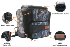 Fujin Black Camo Bag - Balıkçı Sırt Çantası